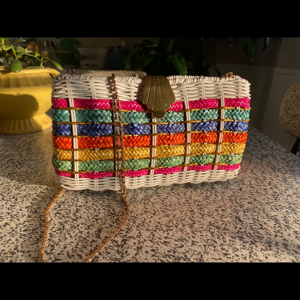 Vintage Wicker/Plastic Rainbow Stripe Handbag